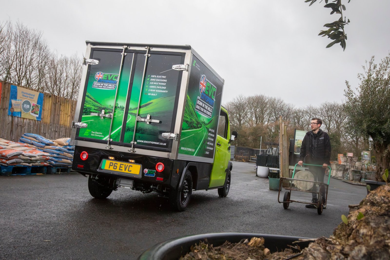 EVC CitySprint Cargo Box rear view at garden centre