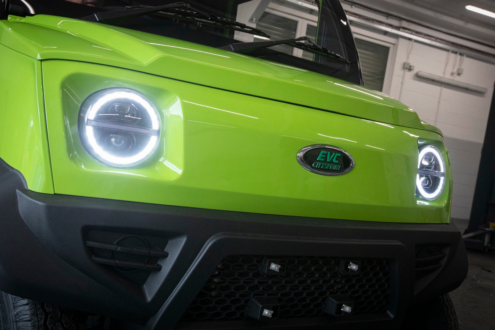 EVC CitySprint LED halo ring headlight close-up