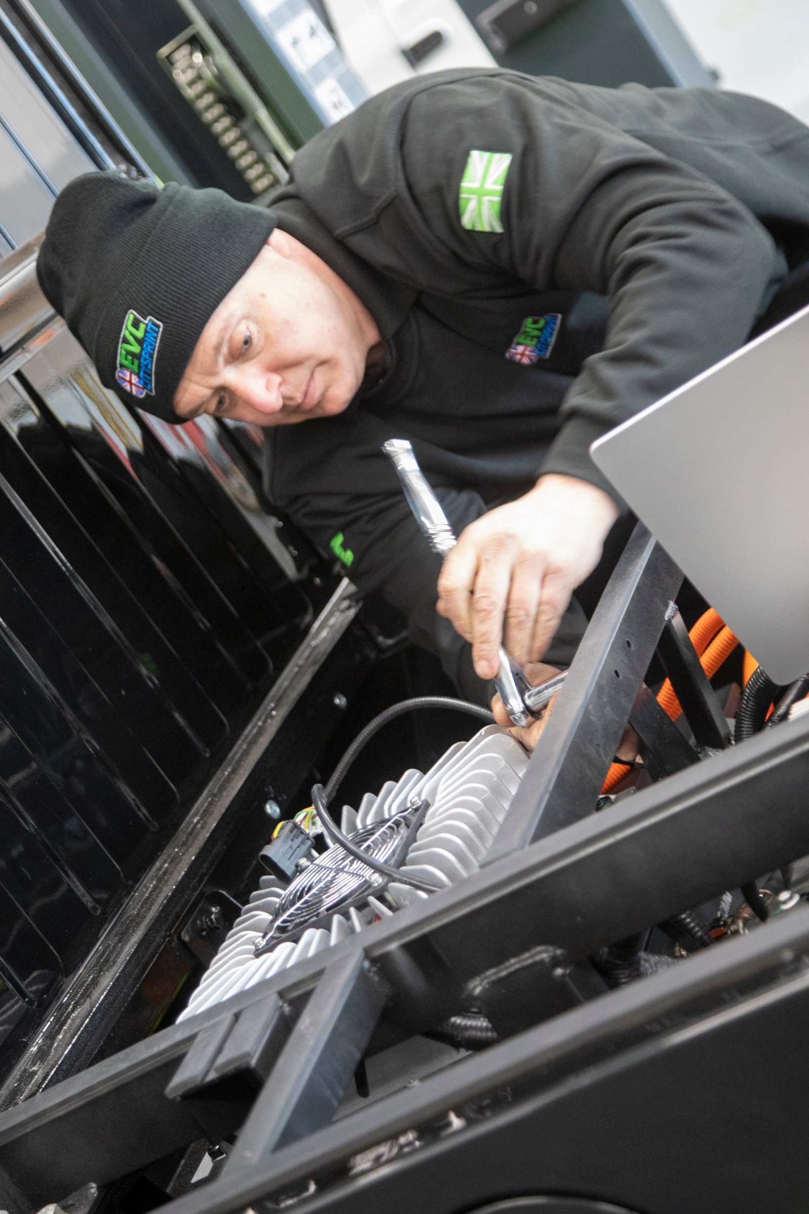 Close-up of technician performing precision engineering work